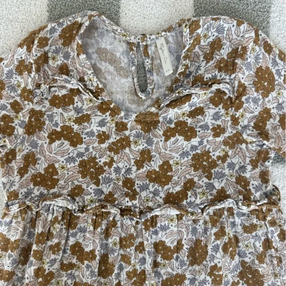 Brown and Cream Floral Long Sleeve Dress - Picture 2 of 3